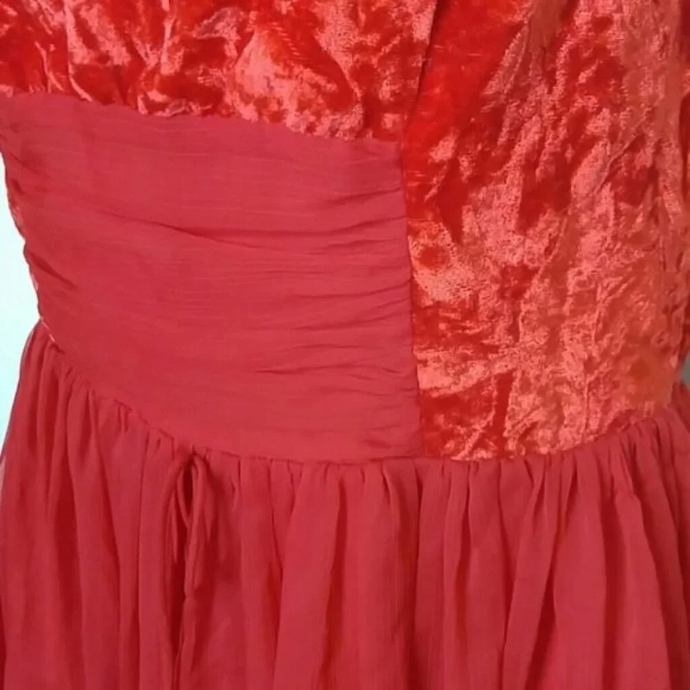 Free People Red Velvet/Chiffon Ballerina Dress - Picture 5 of 12